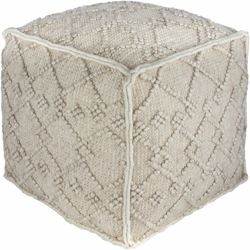 Hand Woven Ivory Traditional Macrame Design Square Pouf Perfect for Home Decor - The Rug Decor