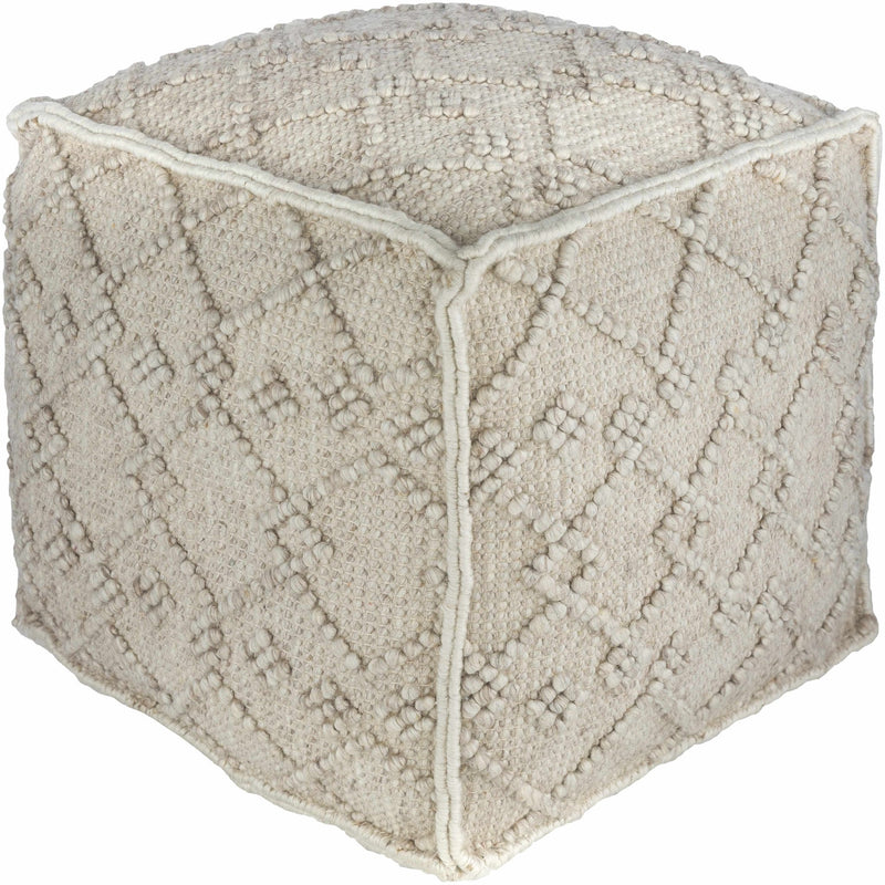 Hand Woven Ivory Traditional Macrame Design Square Pouf Perfect for Home Decor - The Rug Decor
