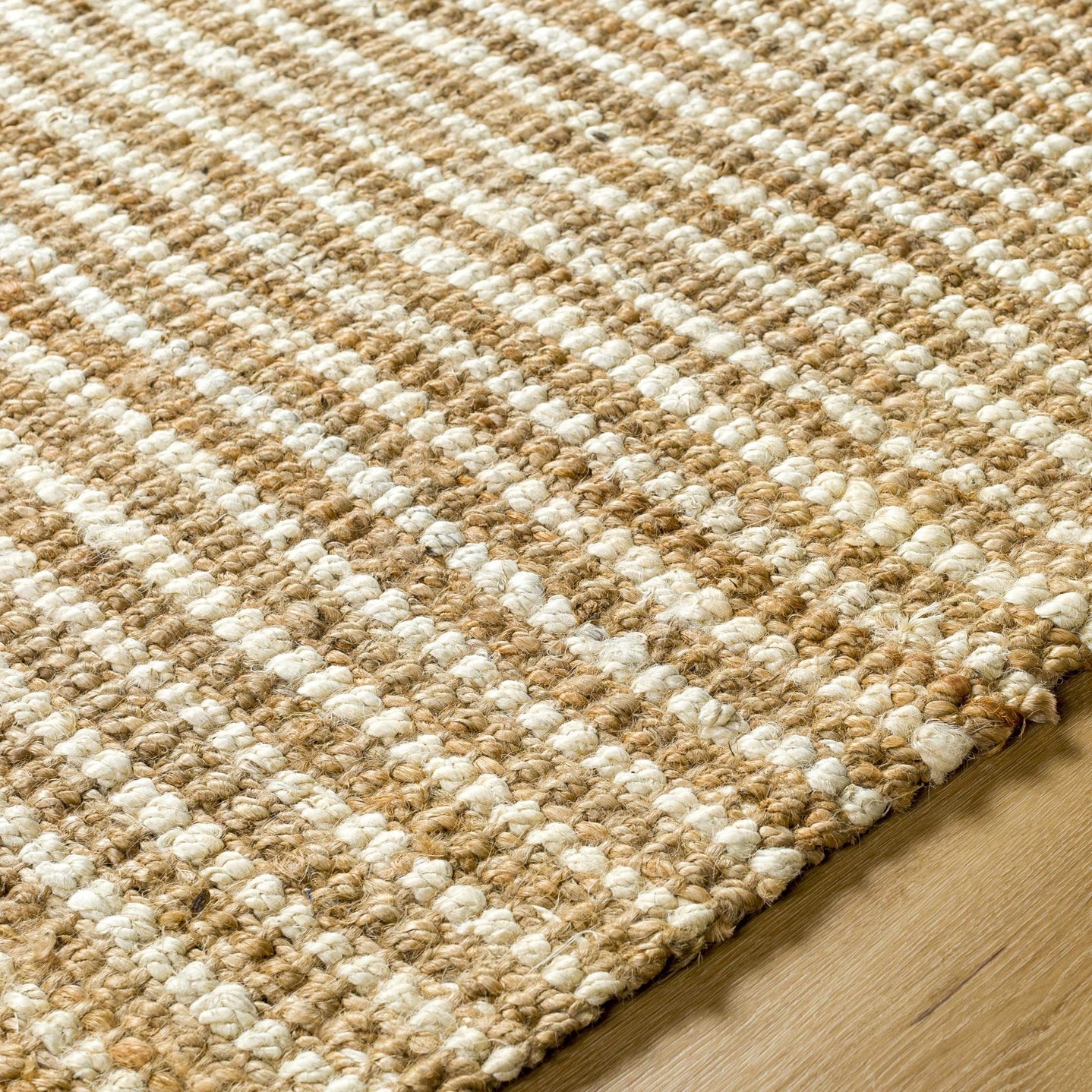 Hand Woven Natural Fiber Linen Texture Ivory and Brown Multi Size Jute Rug - The Rug Decor
