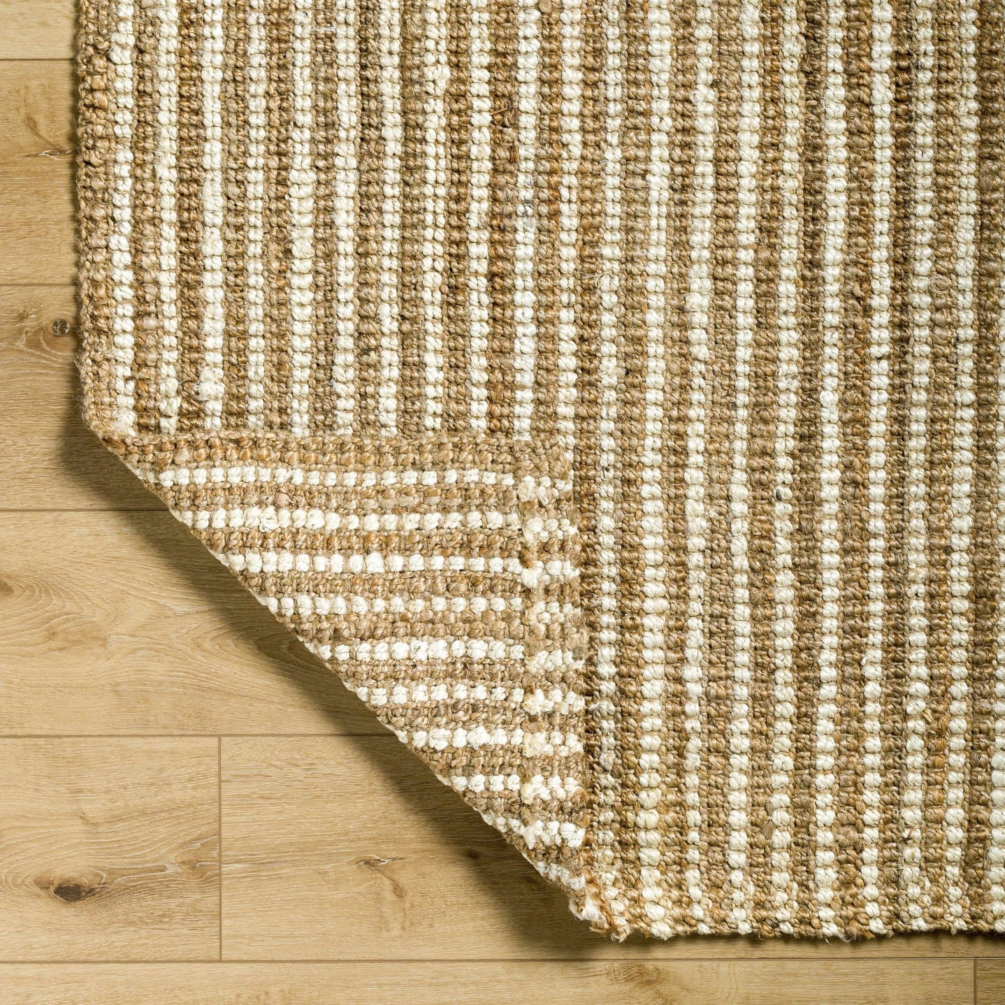 Hand Woven Natural Fiber Linen Texture Ivory and Brown Multi Size Jute Rug - The Rug Decor