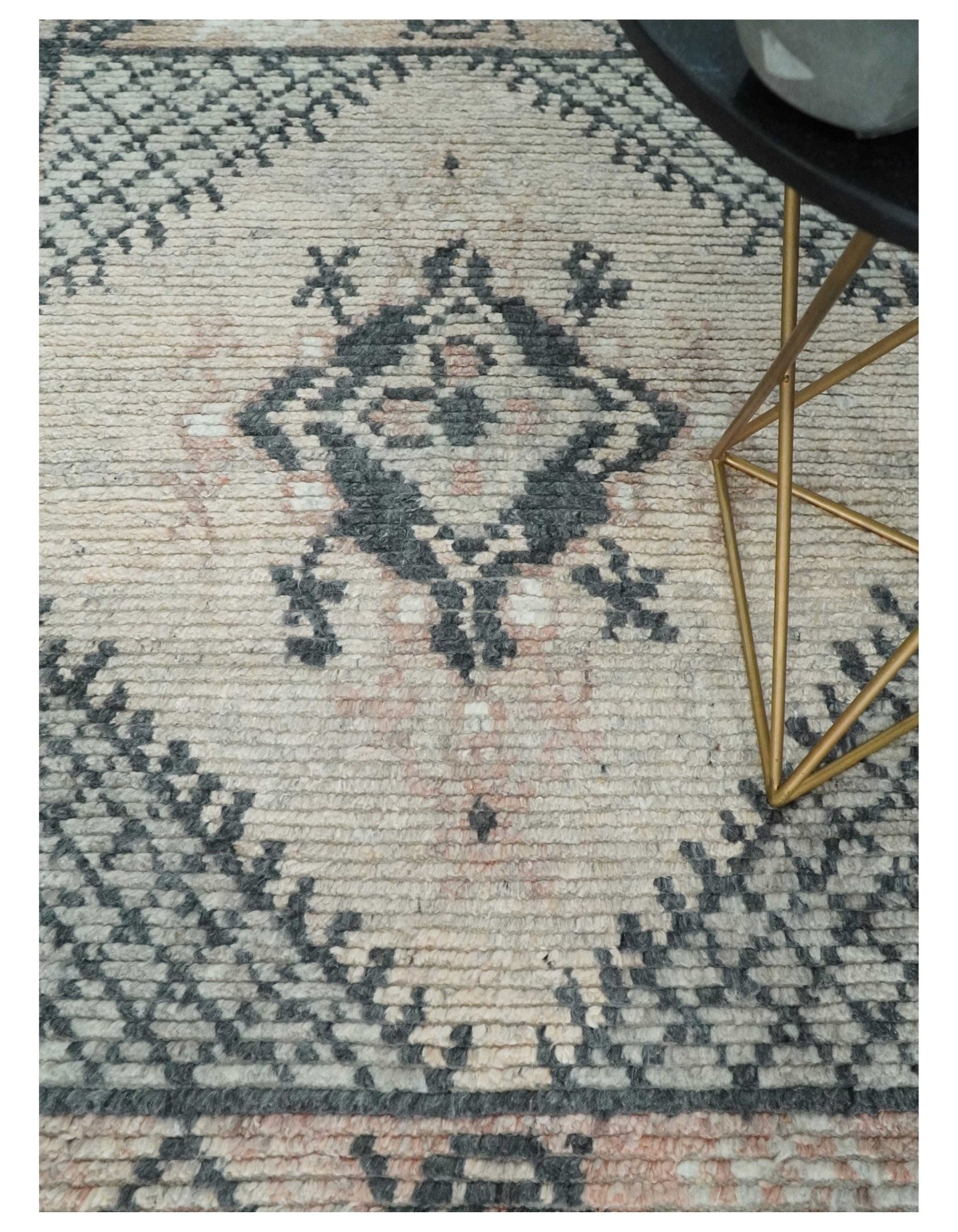 Hand Woven Peach, Beige and Charcoal Rug Made with Blended Wool 5x8, 8x10 and 9x12 | UL31 - The Rug Decor