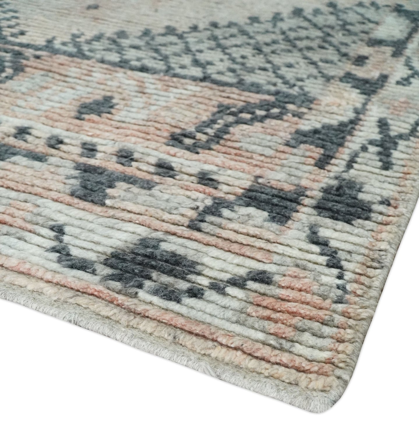 Hand Woven Peach, Beige and Charcoal Rug Made with Blended Wool 5x8, 8x10 and 9x12 | UL31 - The Rug Decor