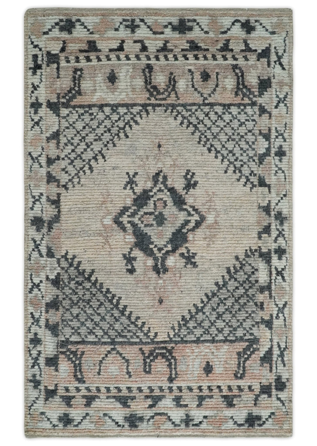 Hand Woven Peach, Beige and Charcoal Rug Made with Blended Wool 5x8, 8x10 and 9x12 | UL31 - The Rug Decor