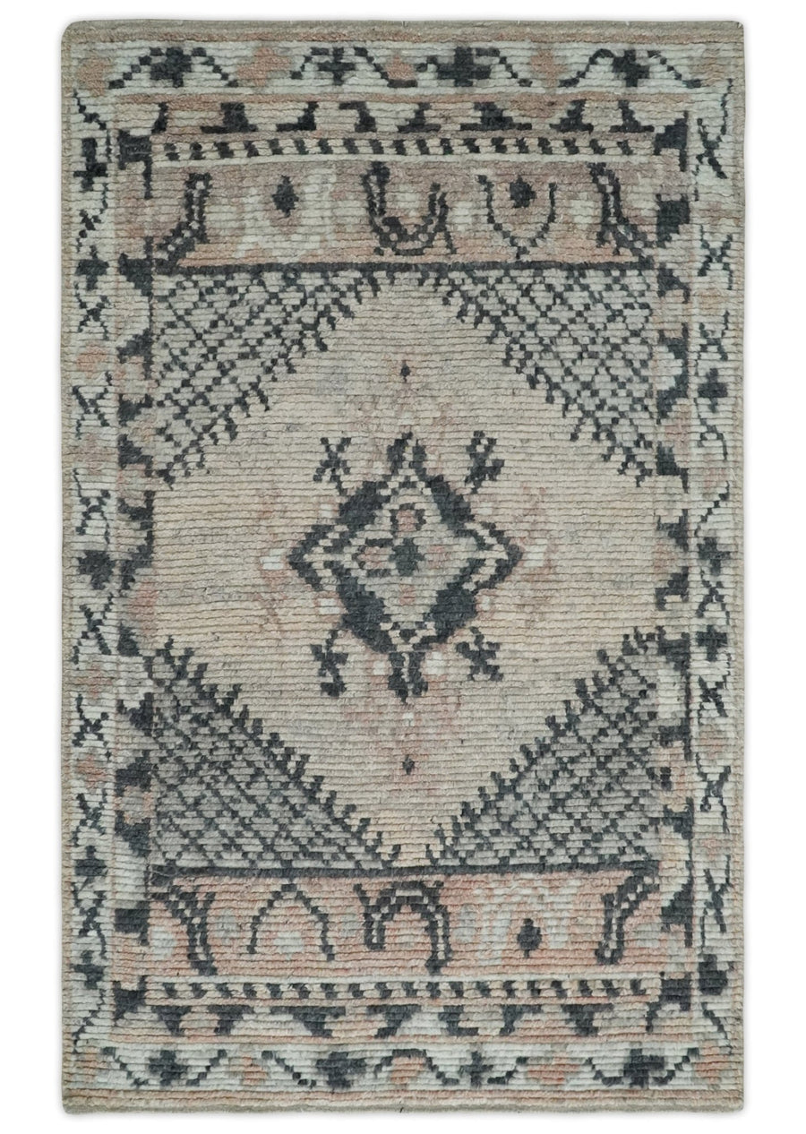Hand Woven Peach, Beige and Charcoal Rug Made with Blended Wool 5x8, 8x10 and 9x12 | UL31 - The Rug Decor
