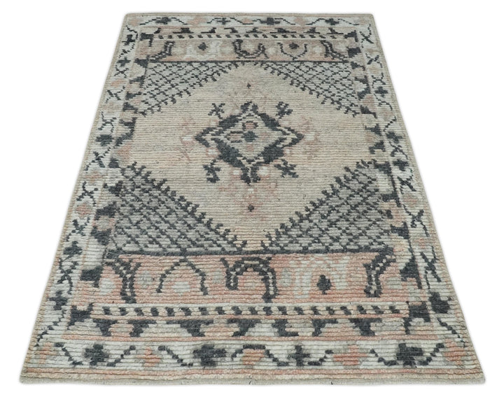 Hand Woven Peach, Beige and Charcoal Rug Made with Blended Wool 5x8, 8x10 and 9x12 | UL31 - The Rug Decor