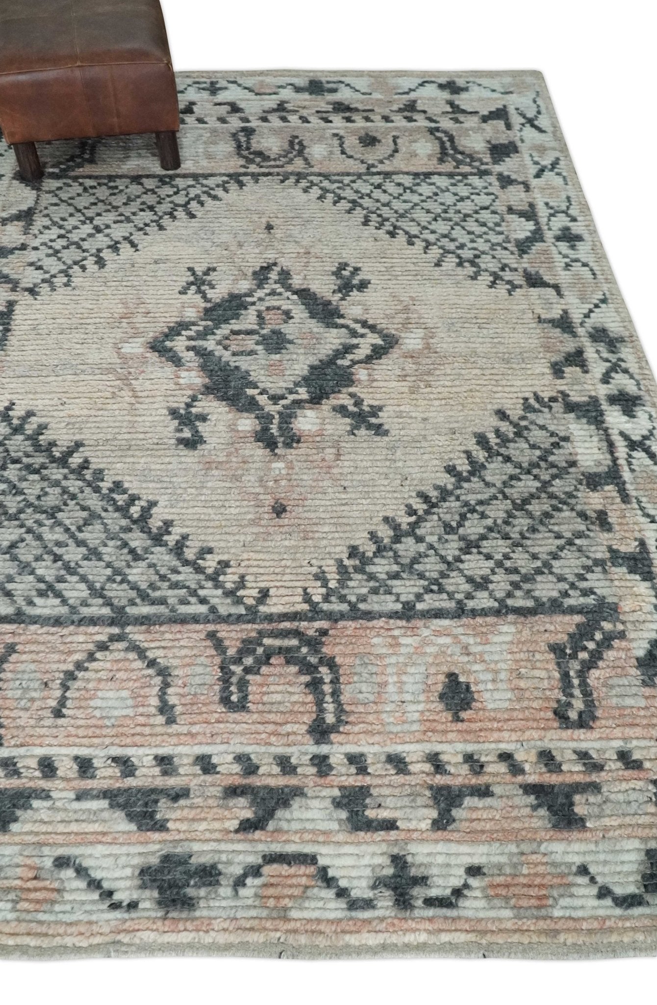 Hand Woven Peach, Beige and Charcoal Rug Made with Blended Wool 5x8, 8x10 and 9x12 | UL31 - The Rug Decor