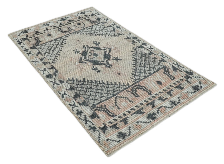 Hand Woven Peach, Beige and Charcoal Rug Made with Blended Wool 5x8, 8x10 and 9x12 | UL31 - The Rug Decor