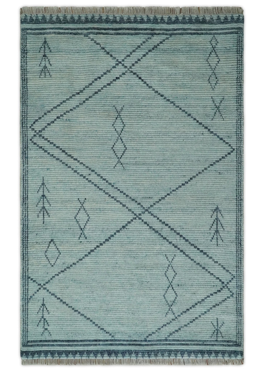 Hand Woven Silver and Blue Abstract Trellis Moroccan Rug Made with Blended Wool 6x9, 8x10 and 9x12 | UL28 - The Rug Decor