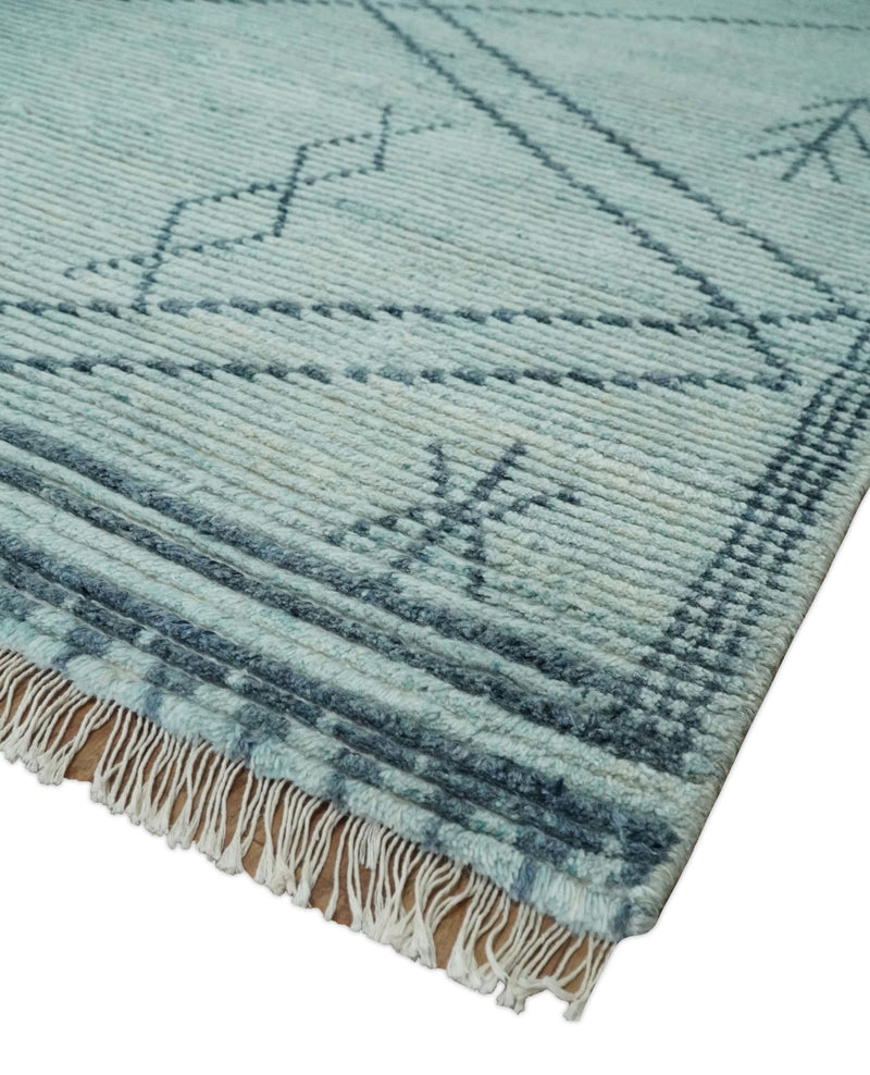 Hand Woven Silver and Blue Abstract Trellis Moroccan Rug Made with Blended Wool 6x9, 8x10 and 9x12 | UL28 - The Rug Decor