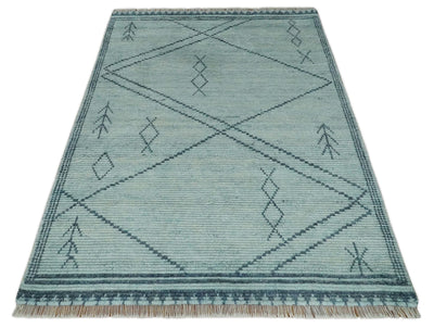 Hand Woven Silver and Blue Abstract Trellis Moroccan Rug Made with Blended Wool 6x9, 8x10 and 9x12 | UL28 - The Rug Decor