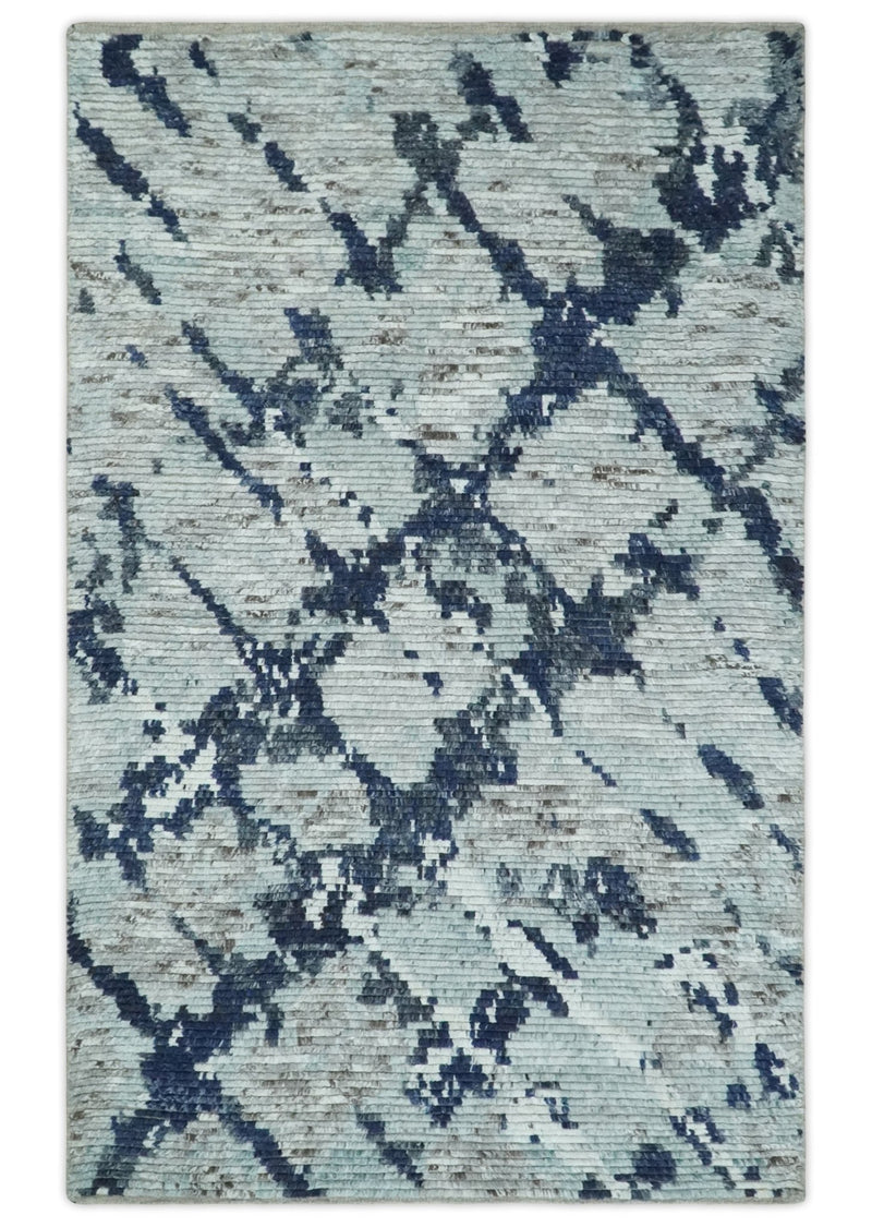 Hand Woven Silver, Blue and Charcoal Abstract Trellis Moroccan Rug Made with Blended Wool 5x8, 8x10 and 9x12 | UL40 - The Rug Decor
