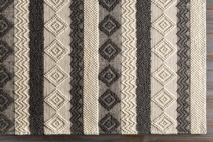 Hand Woven Tribal look Ivory and Charcoal Geometrical Tasseled wool Area Rug - The Rug Decor