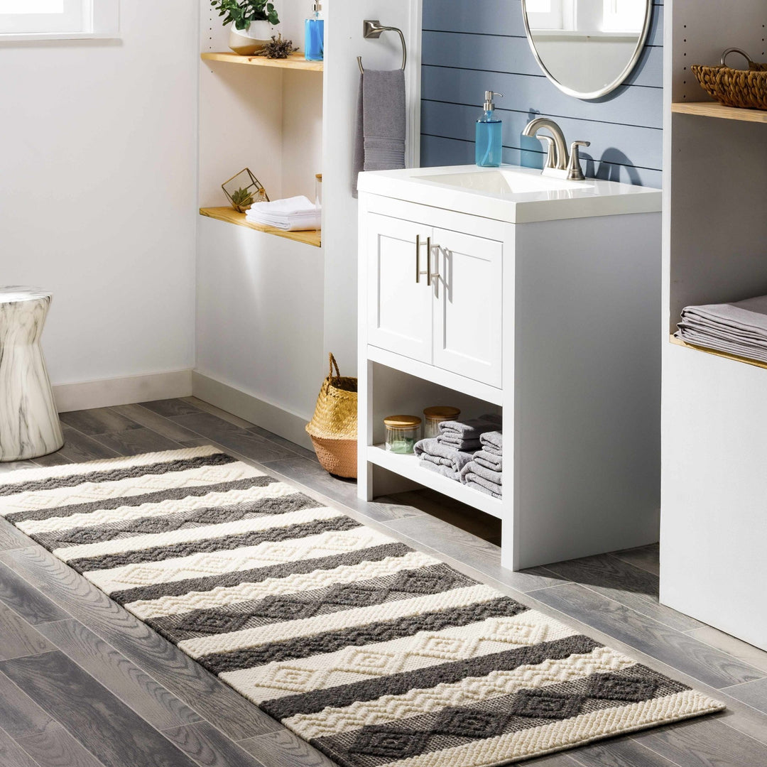 Hand Woven Tribal look Ivory and Charcoal Geometrical Tasseled wool Area Rug - The Rug Decor