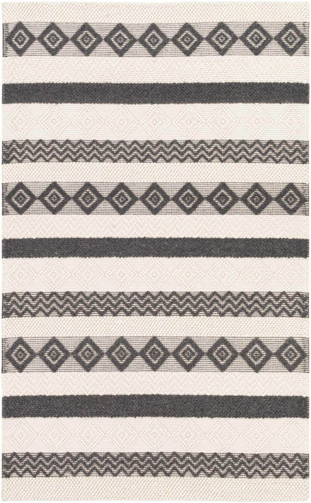Hand Woven Tribal look Ivory and Charcoal Geometrical Tasseled wool Area Rug - The Rug Decor