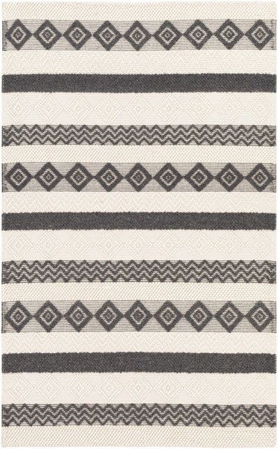 Hand Woven Tribal look Ivory and Charcoal Geometrical Tasseled wool Area Rug - The Rug Decor