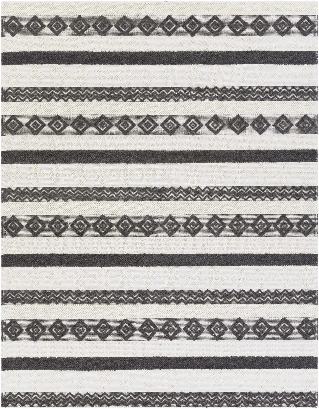 Hand Woven Tribal look Ivory and Charcoal Geometrical Tasseled wool Area Rug - The Rug Decor