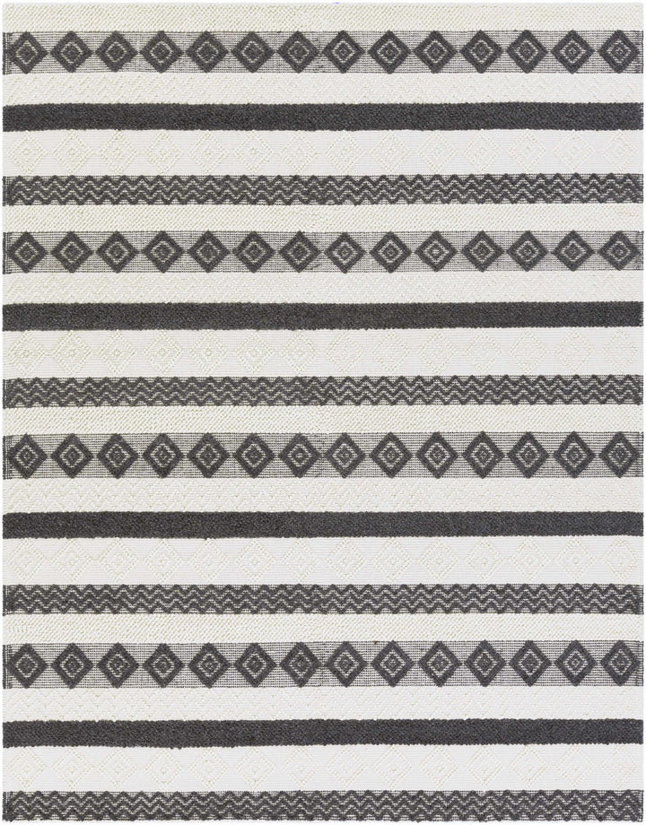 Hand Woven Tribal look Ivory and Charcoal Geometrical Tasseled wool Area Rug - The Rug Decor