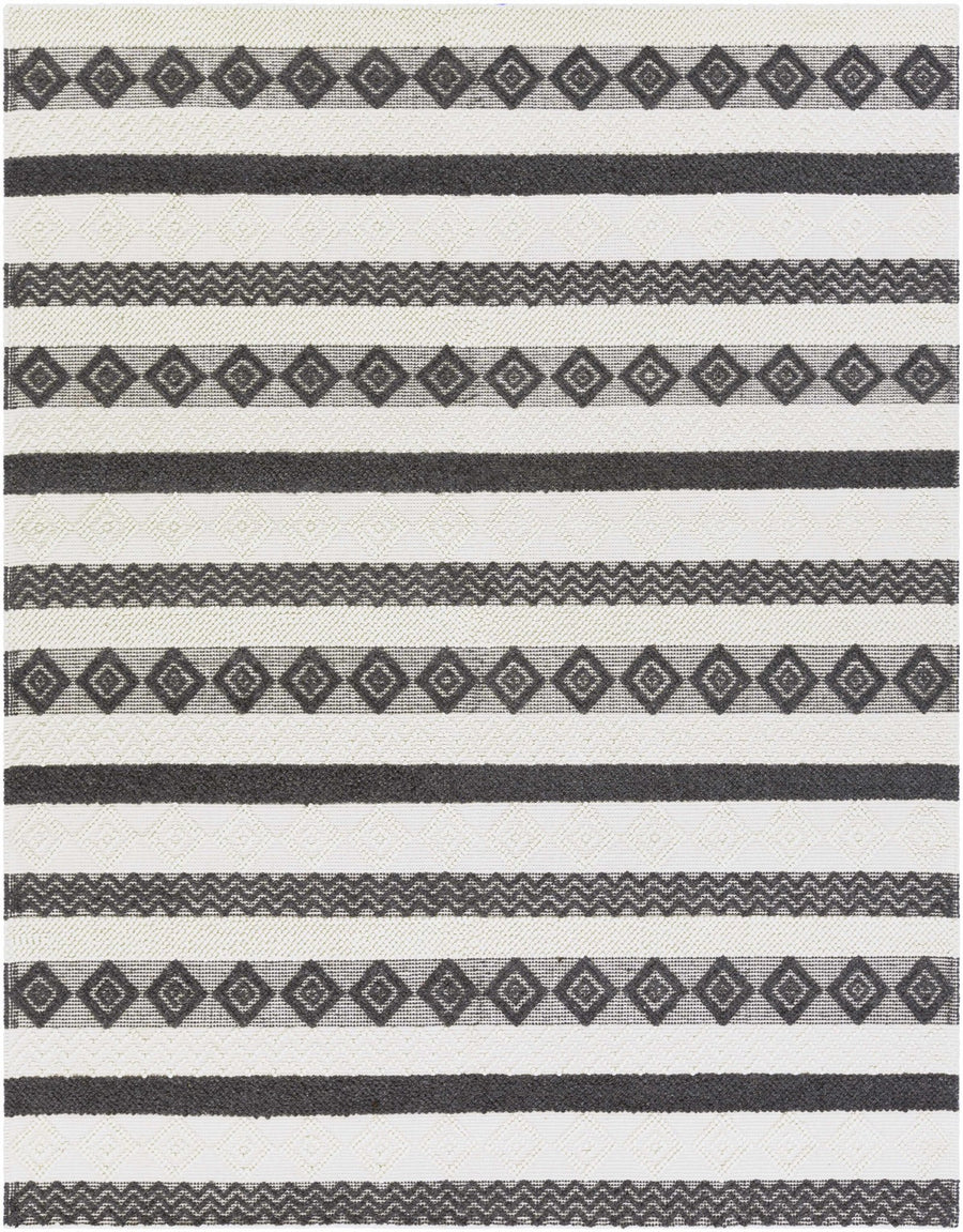 Hand Woven Tribal look Ivory and Charcoal Geometrical Tasseled wool Area Rug - The Rug Decor