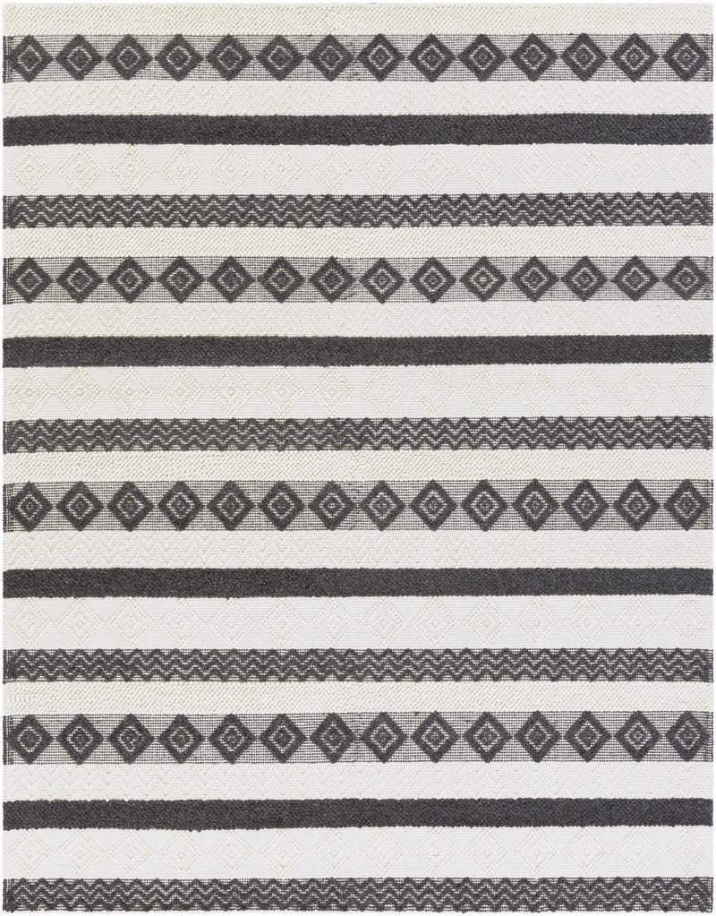 Hand Woven Tribal look Ivory and Charcoal Geometrical Tasseled wool Area Rug - The Rug Decor