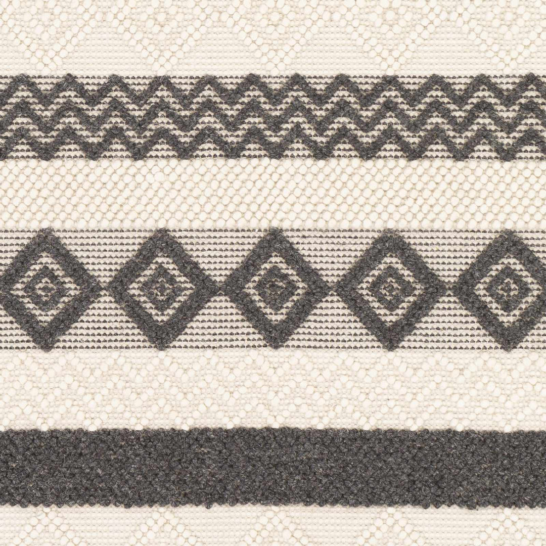 Hand Woven Tribal look Ivory and Charcoal Geometrical Tasseled wool Area Rug - The Rug Decor
