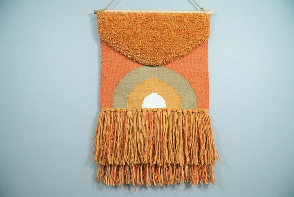 Hand Woven Wool Tapestry Terracotta Bohemian Modern Wall 