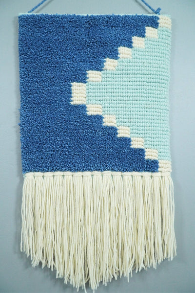 Hand Woven Wool Tapestry White and Blue Bohemian Modern Wall Hanging | WH8 - The Rug Decor