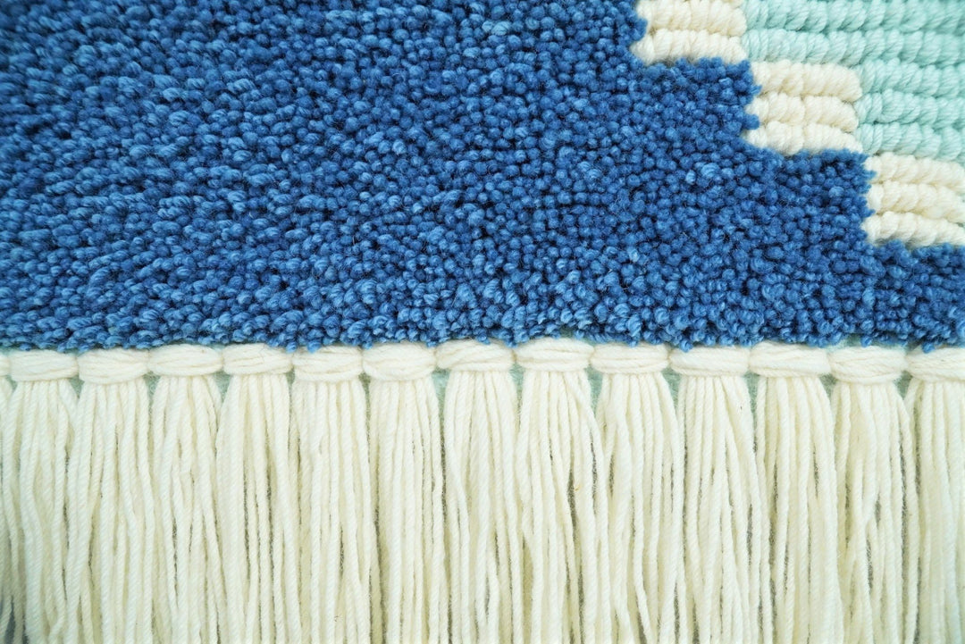 Blue, White, and Floral on sale Gray Woven Wall Hanging