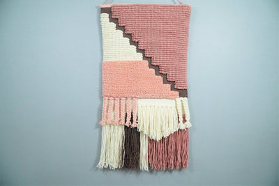 Hand Woven Wool Tapestry White and Peach Bohemian Wall Hanging | WH7 - The Rug Decor