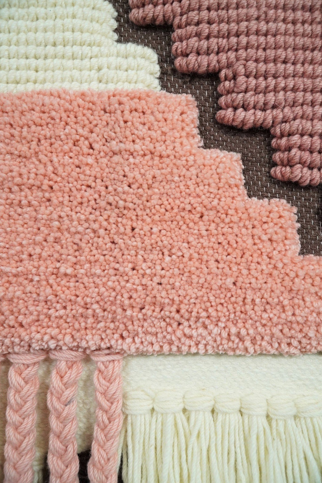 Hand Woven Wool Tapestry White and Peach Bohemian Wall Hanging | WH7 - The Rug Decor