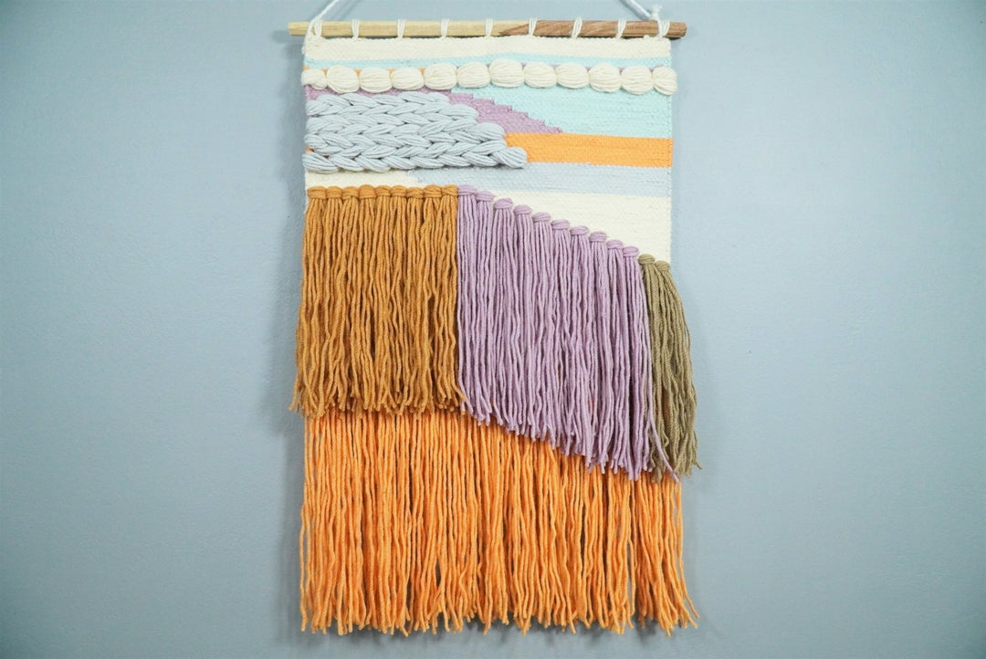 Hand Woven Wool Tapestry White, Blue and Gold Bohemian Modern Wall Hanging | WH12 - The Rug Decor
