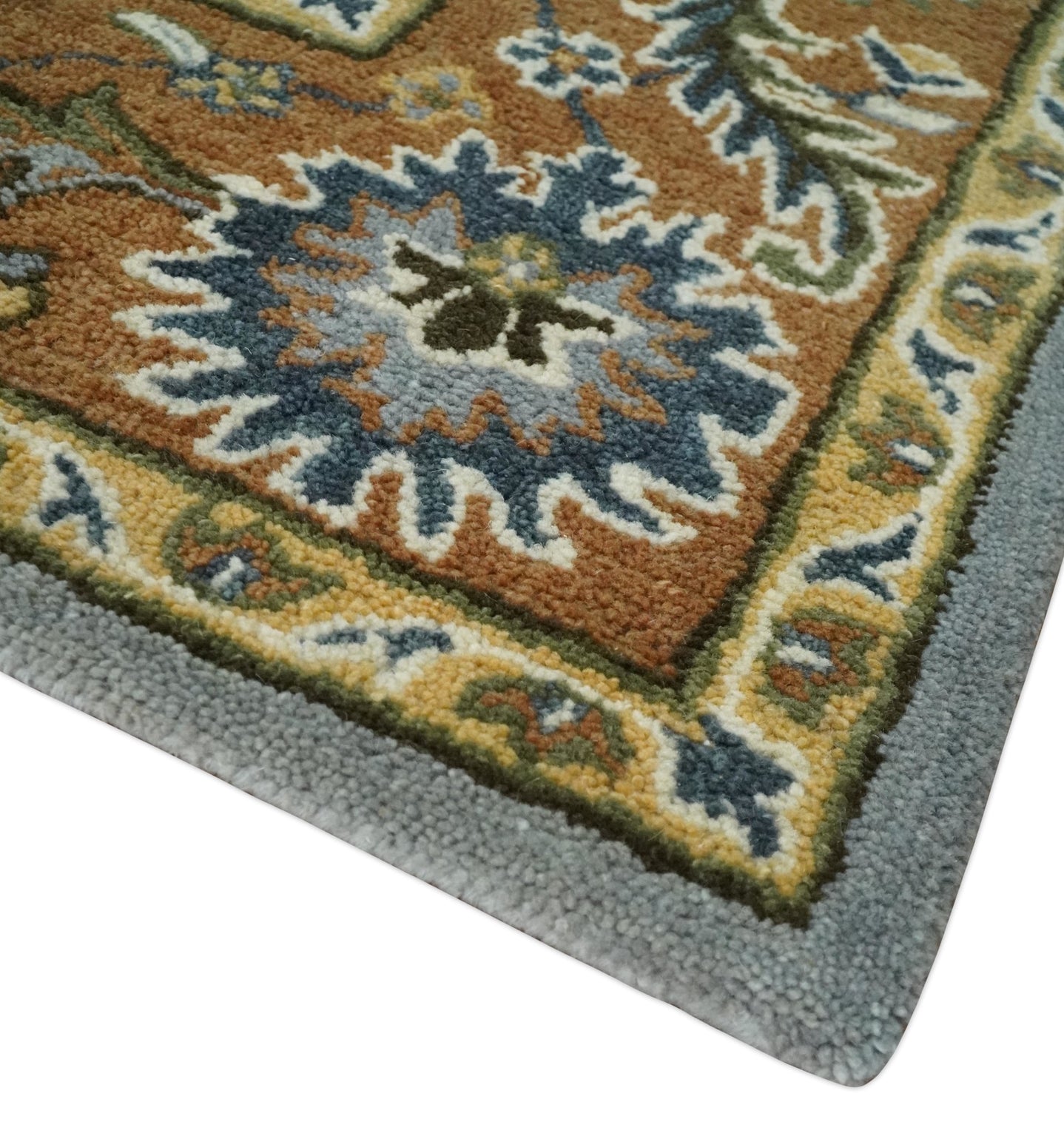 Handmade 2x3, 3x5, 5x8, 6x9, 8x10 and 9x12 Vintage Persian Oushak Design Silver, Rust and Beige wool Area Rug | TRD6445 - The Rug Decor