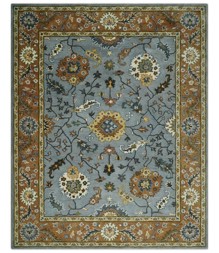Handmade 2x3, 3x5, 5x8, 6x9, 8x10 and 9x12 Vintage Persian Oushak Design Silver, Rust and Beige wool Area Rug | TRD6445 - The Rug Decor