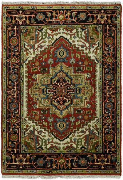 Handmade 4x6 Red and Blue Traditional Heriz Serapi Rug | TRDCP2 - The Rug Decor