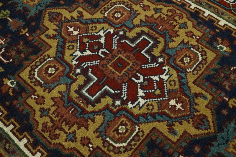 Handmade 4x6 Red and Blue Traditional Vintage Heriz Serapi Rug | TRDCP546 - The Rug Decor