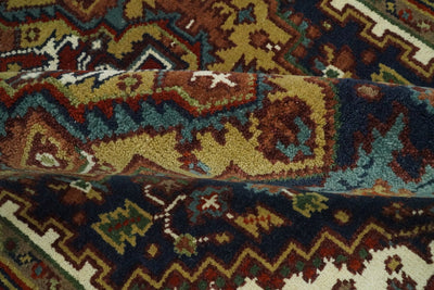 Handmade 4x6 Red and Blue Traditional Vintage Heriz Serapi Rug | TRDCP546 - The Rug Decor