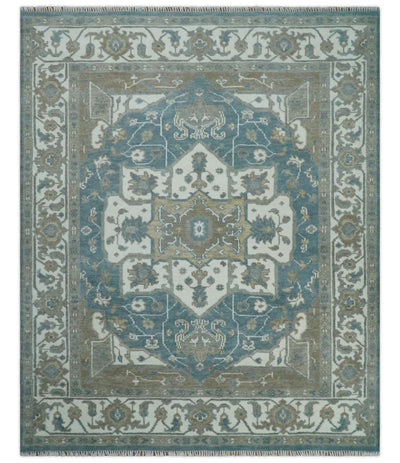 Handmade 5x8, 6x9, 8x10, 9x12, 10x14 and 12x15 Antique Traditional Persian Blue and Ivory Area Rug | TRDCP104 - The Rug Decor