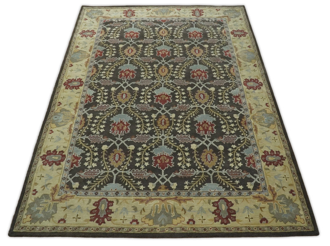 Handmade 5x8 Classic Vintage Design Brown and Beige wool Area Rug | TRDCP120 - The Rug Decor