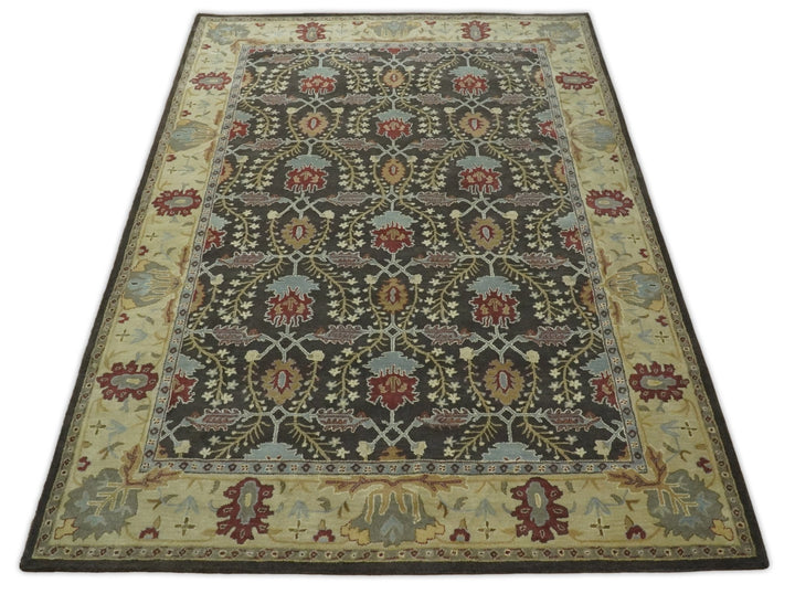 Handmade 5x8 Classic Vintage Design Brown and Beige wool Area Rug | TRDCP120 - The Rug Decor