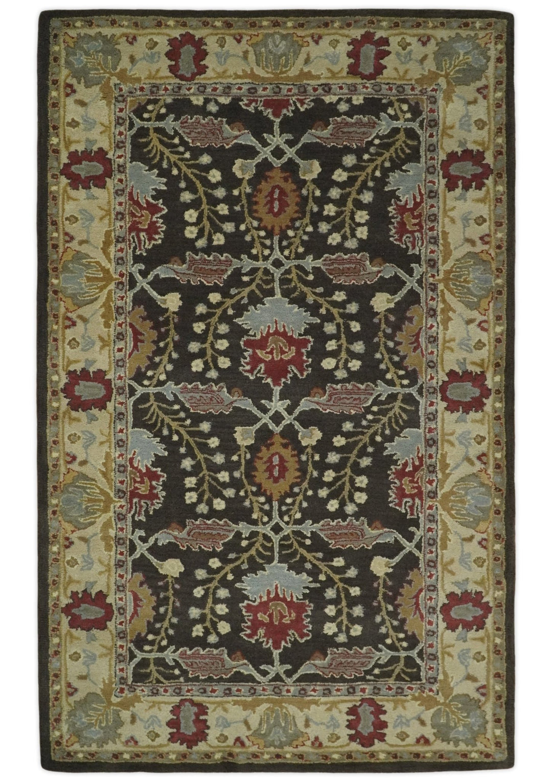 Handmade 5x8 Classic Vintage Design Brown and Beige wool Area Rug | TRDCP120 - The Rug Decor