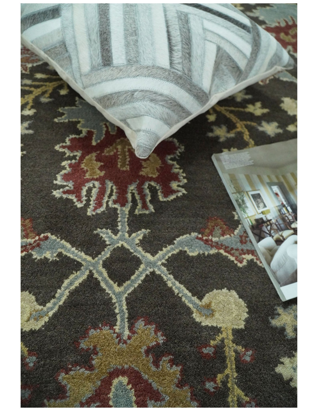 Handmade 5x8 Classic Vintage Design Brown and Beige wool Area Rug | TRDCP120 - The Rug Decor