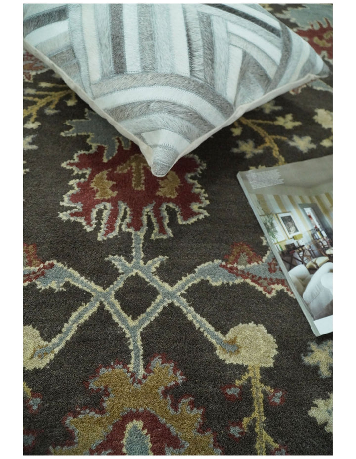 Handmade 5x8 Classic Vintage Design Brown and Beige wool Area Rug | TRDCP120 - The Rug Decor