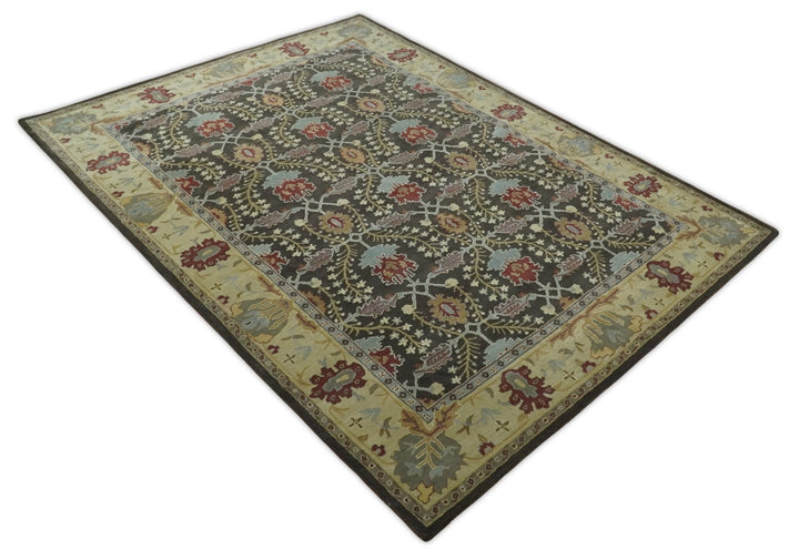 Handmade 5x8 Classic Vintage Design Brown and Beige wool Area Rug | TRDCP120 - The Rug Decor