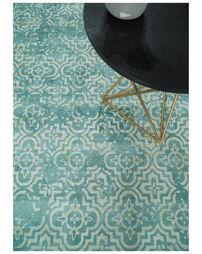 Handmade 5x8 Modern Blue Turquois Geometric Wool Blend Area Rug | QT2 - The Rug Decor