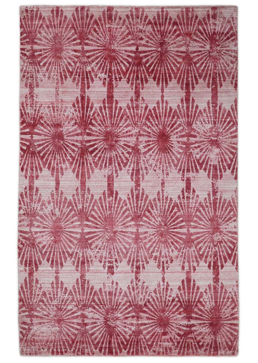 Handmade 5x8 Modern Red and Pink Blended Wool and Bamboo Silk Area Rug | QT7 - The Rug Decor