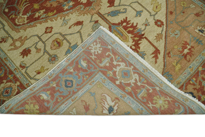 Handmade 5x8 Rust and Blue Heriz Serapi made with fine wool | SRP03B - The Rug Decor