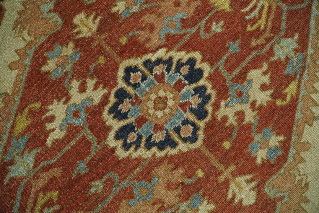 Handmade 5x8 Rust and Blue Heriz Serapi made with fine wool | SRP03B - The Rug Decor