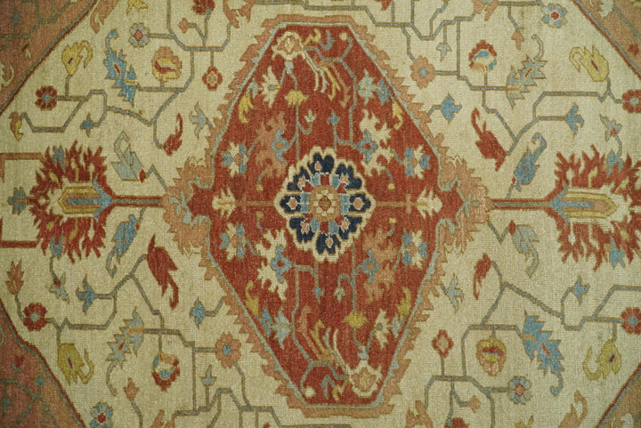 Handmade 5x8 Rust and Blue Heriz Serapi made with fine wool | SRP03B - The Rug Decor