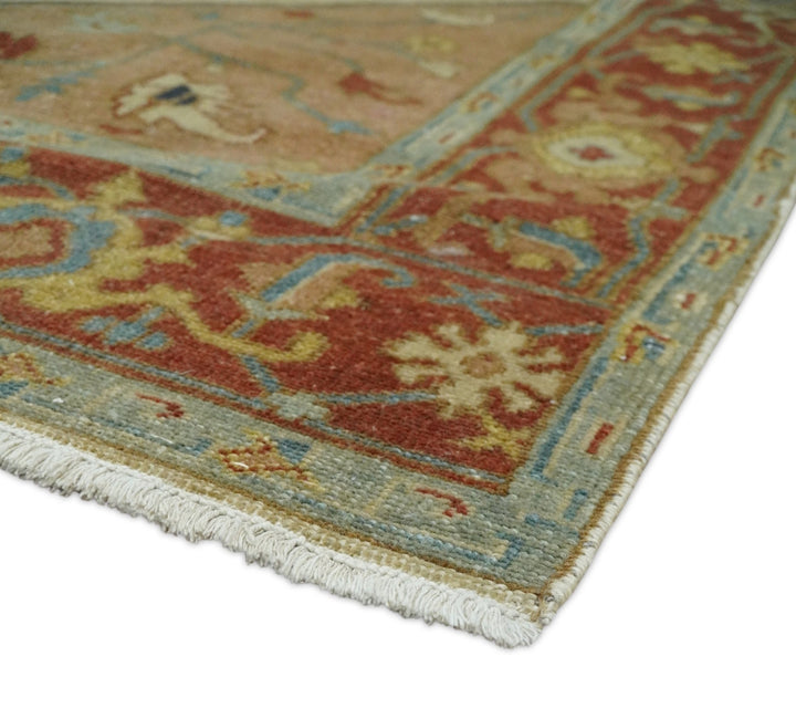 Handmade 5x8 Rust and Blue Heriz Serapi made with fine wool | SRP03B - The Rug Decor