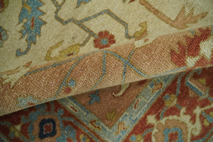 Handmade 5x8 Rust and Blue Heriz Serapi made with fine wool | SRP03B - The Rug Decor