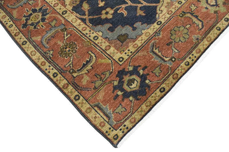 Handmade 5x8 Rust and Blue Heriz Serapi Runner made with fine wool | SRP06 - The Rug Decor